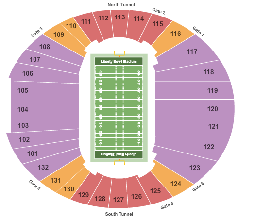 Liberty Bowl Memorial Stadium Liberty Bowl Seating Chart